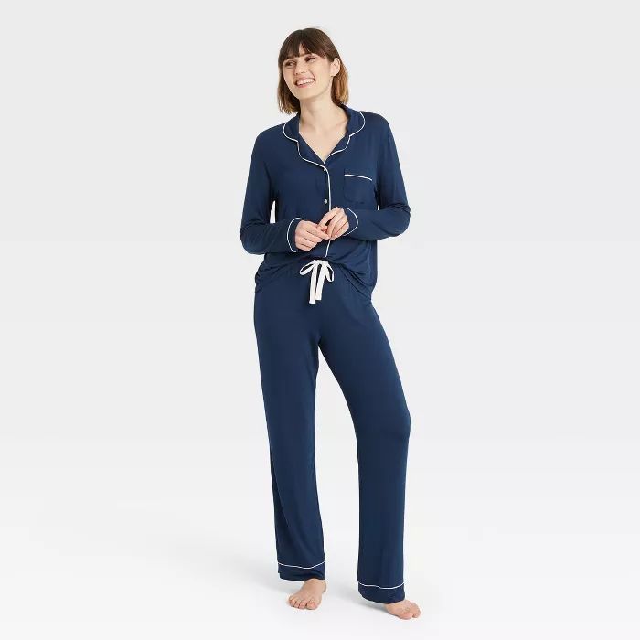 Women&#39;s Beautifully Soft Long Sleeve Notch Collar Top and Pants Pajama Set - Stars Above&#848... | Target