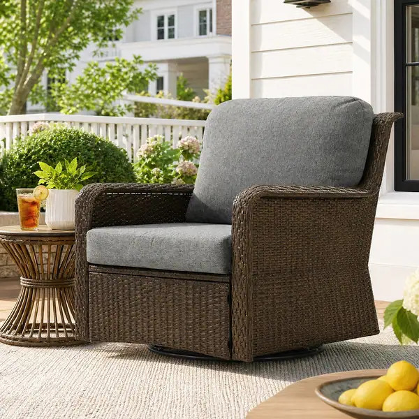 Outdoor Swivel Rattan Lounge Chair \u2013 Single 360\u00b0 Rotation | 5.5" Olefin Cushion | Weath... | Bed Bath & Beyond