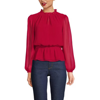 Lands' End Women's Chiffon Peplum Top - Medium - Rich Red | Target