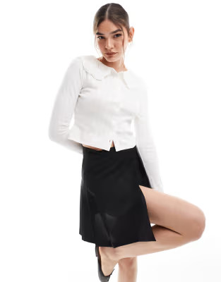 Miss Selfridge white pointelle collar trim cardi | ASOS (Global)