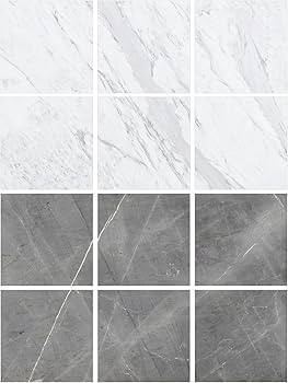 FloorPops x Chris Loves Julia 12-in by 12-in Bonneville Grey & White Marble Peel & Stick Floor Ti... | Amazon (US)