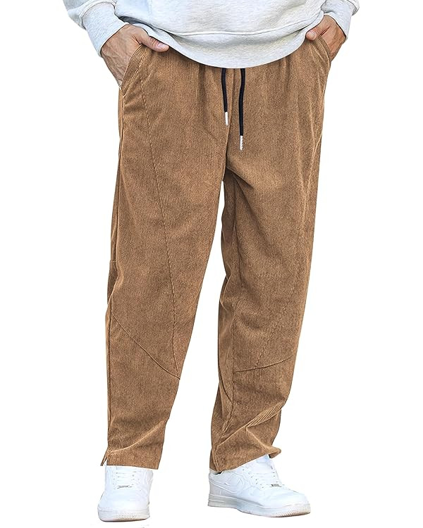 COOFANDY Men's Corduroy Pants Elastic Waist Drawstring Harem Pants Fashion Loose Casual Long Trou... | Amazon (US)