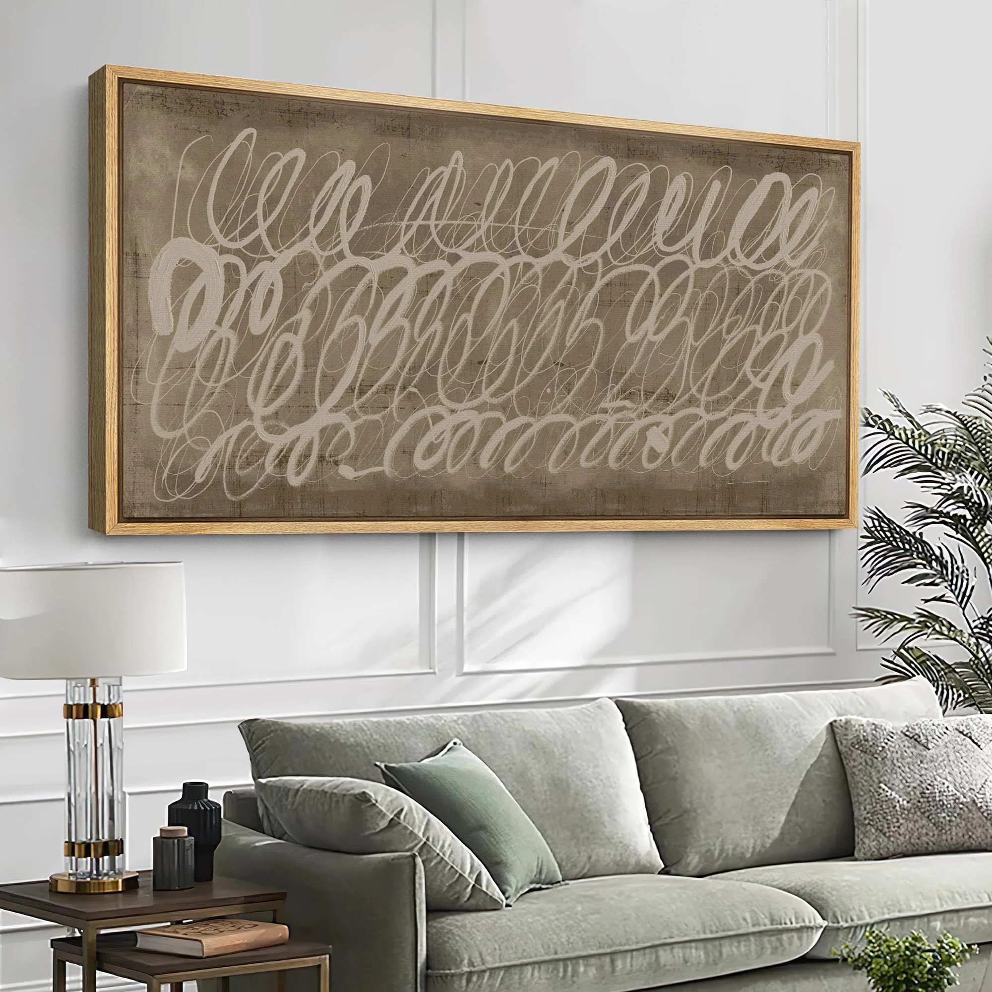 IDEA4WALL Geometric Line Vintage Sepia Calligraphy Swirls Framed On Canvas Print | Wayfair | Wayfair North America