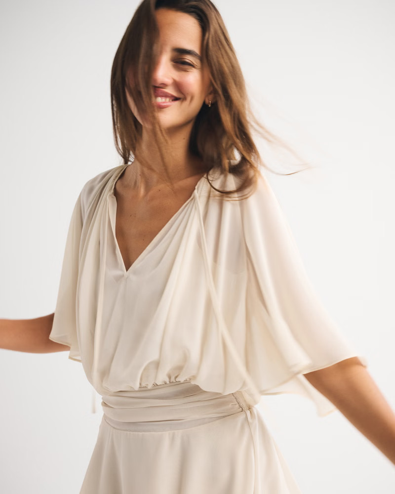 Women's Angel Sleeve Sheer Mini Dress | Women's Dresses & Jumpsuits | Abercrombie.com | Abercrombie & Fitch (UK)