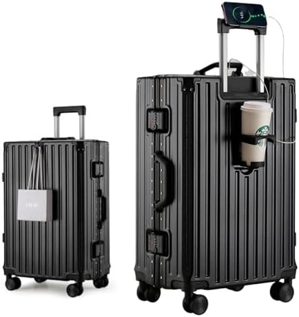 HotWay PC Hard Shell Checked Suitcase with Aluminum Frame, Luggage with Cup Holder and USB Port, ... | Amazon (US)