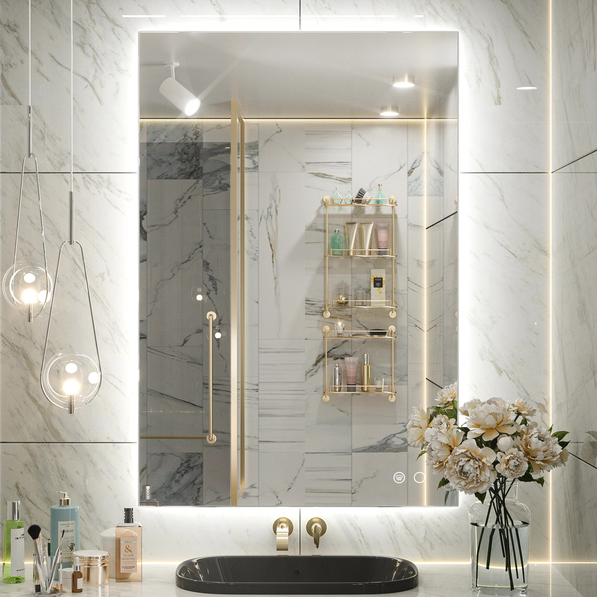Adorna LED Backlit Frameless Lighted Bathroom Vanity Mirror Wall Mirror Dimmable Anti Fog | Wayfair North America