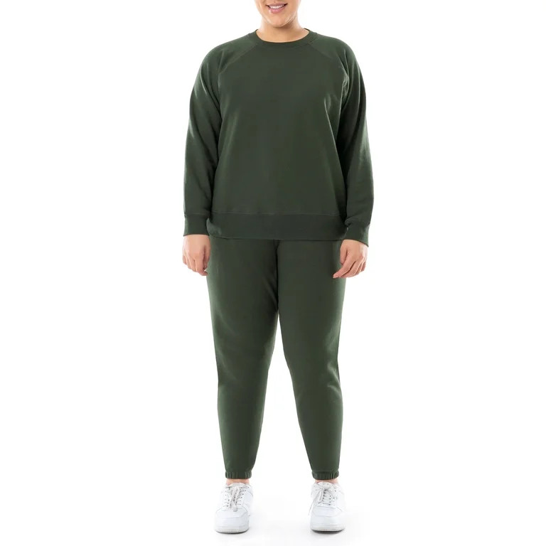 Terra & Sky Women's Plus Relaxed Fit Fleece Sweatshirt and Sweatpants Set, 2-Pack | Walmart (US)
