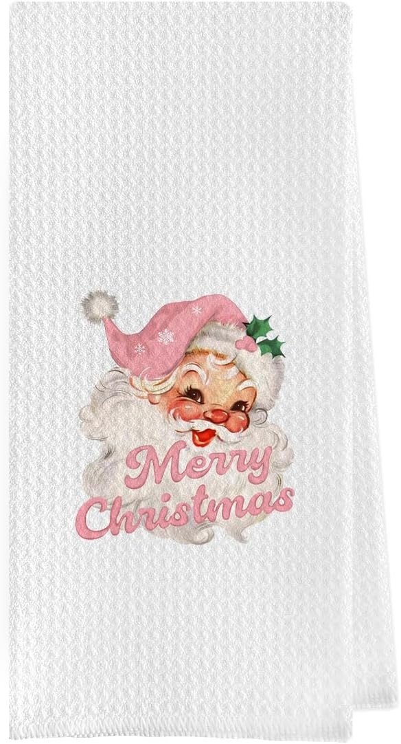 Pink Christmas Kitchen Towels - Pink Santa Christmas Towels Kitchen, Merry Christmas Dish Towels ... | Amazon (US)