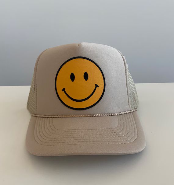 Tan Smiley Face Trucker Hat | Etsy | Etsy (US)