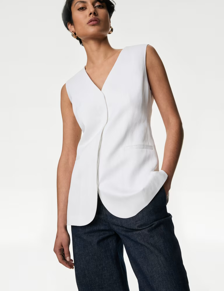 Linen Blend Single Breasted Longline Waistcoat | Marks & Spencer (UK)