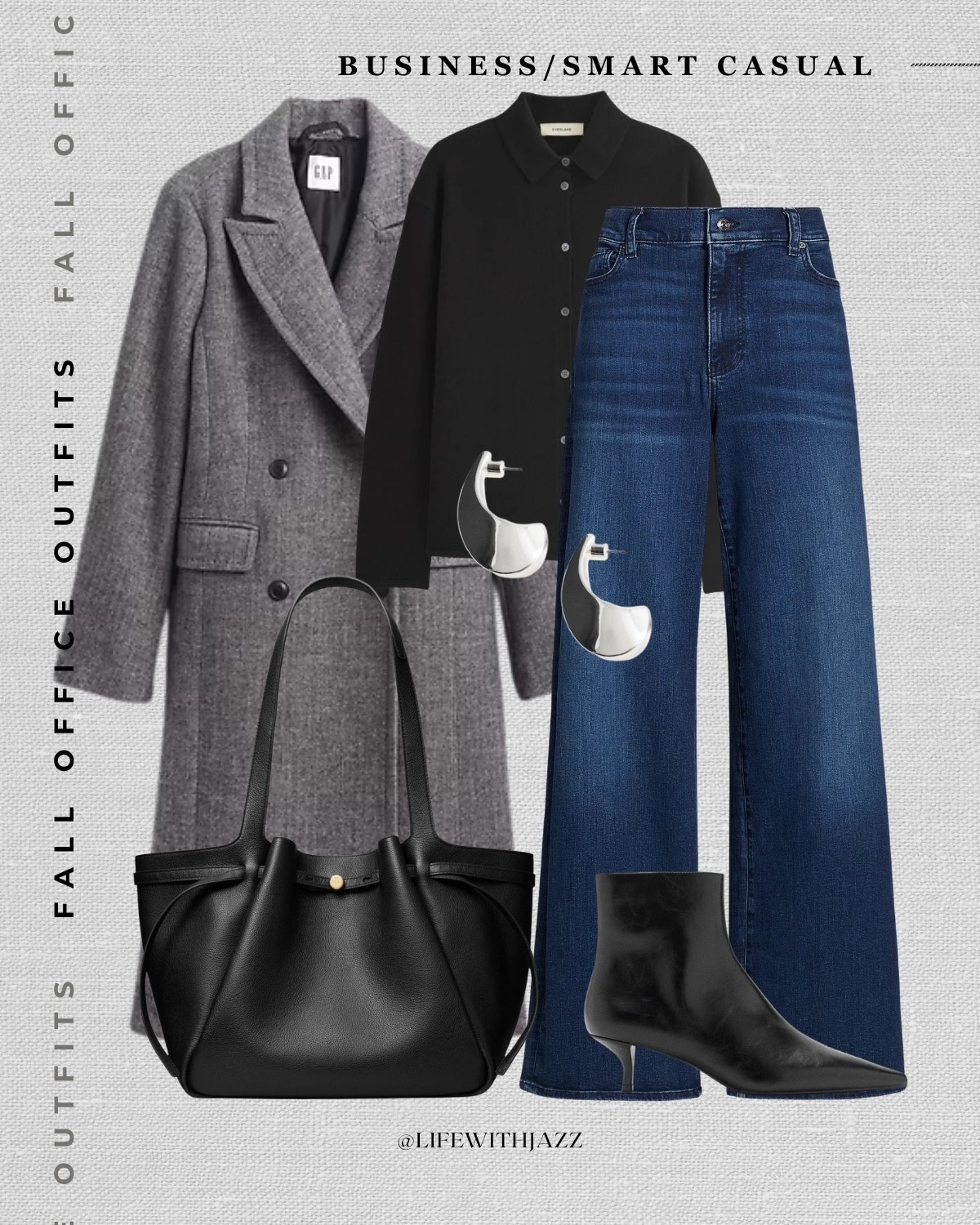 fall office outfit

gray coat / black cashmere button up / wide leg jeans/ tory burch tote bag / work tote / kitten heel boots/ cool tone outfit / business casual / smart casual / workwear 

 

#LTKSeasonal #LTKStyleTip #LTKWorkwear