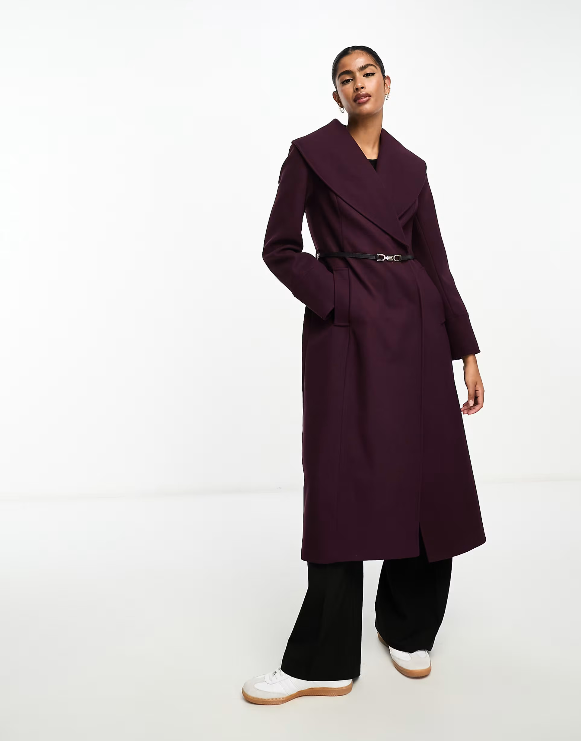 River Island shawl cinched waist coat in dark red | ASOS (Global)