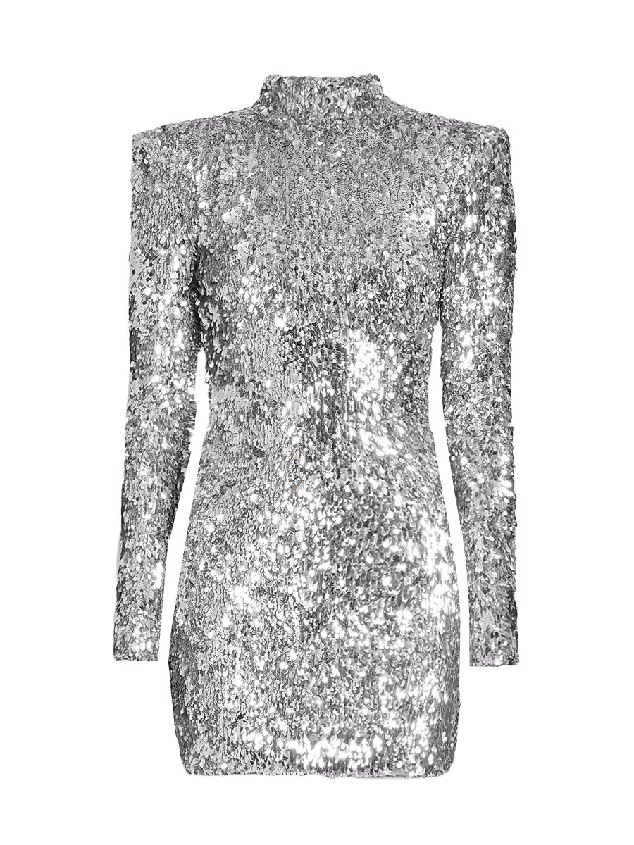 Women's Sequin Mock Turtleneck Minidress - Argente - Size 4 | Saks Fifth Avenue