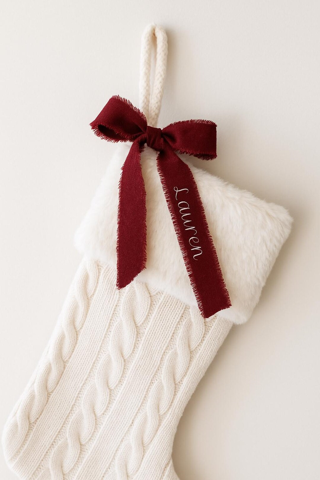 Velvet Embroidered Personalized Ribbon Bow Red Stocking Christmas Gift Wrap - Etsy | Etsy (US)