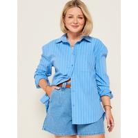 V by Very X Laura Byrnes Poplin Stripe Oversized Shirt - Blue | Very (UK)