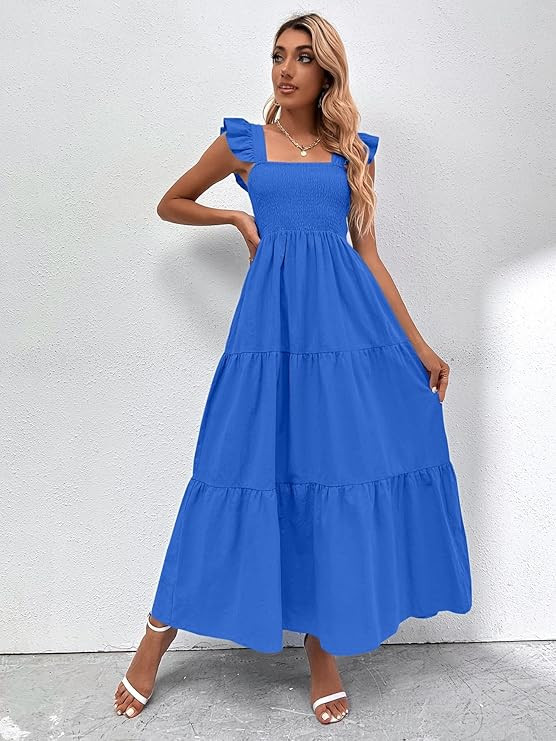 MakeMeChic Women's Summer Floral Dresses 2025 Beach Vacation Casual Blue and White Long Maxi Sund... | Amazon (US)