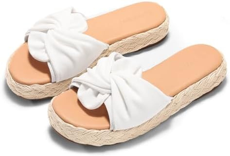 Coutgo Womens Platform Espadrilles Sandals Bow Twist Open Toe Slip On Slides Summer Beach Shoes | Amazon (US)