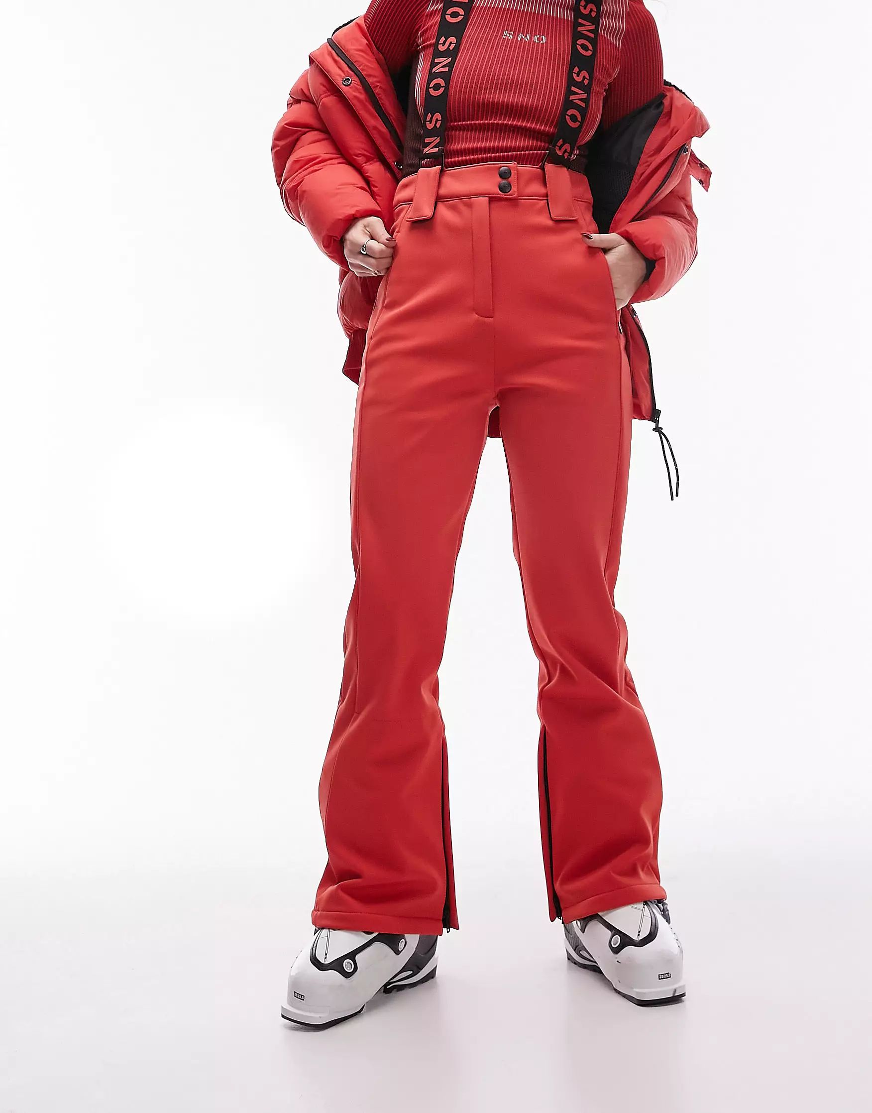 Topshop Sno flared ski pants with suspenders in red | ASOS (Global)
