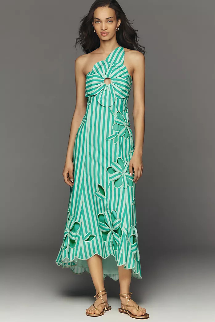 Amara One-Shoulder Cutwork Midi Dress | Anthropologie (US)