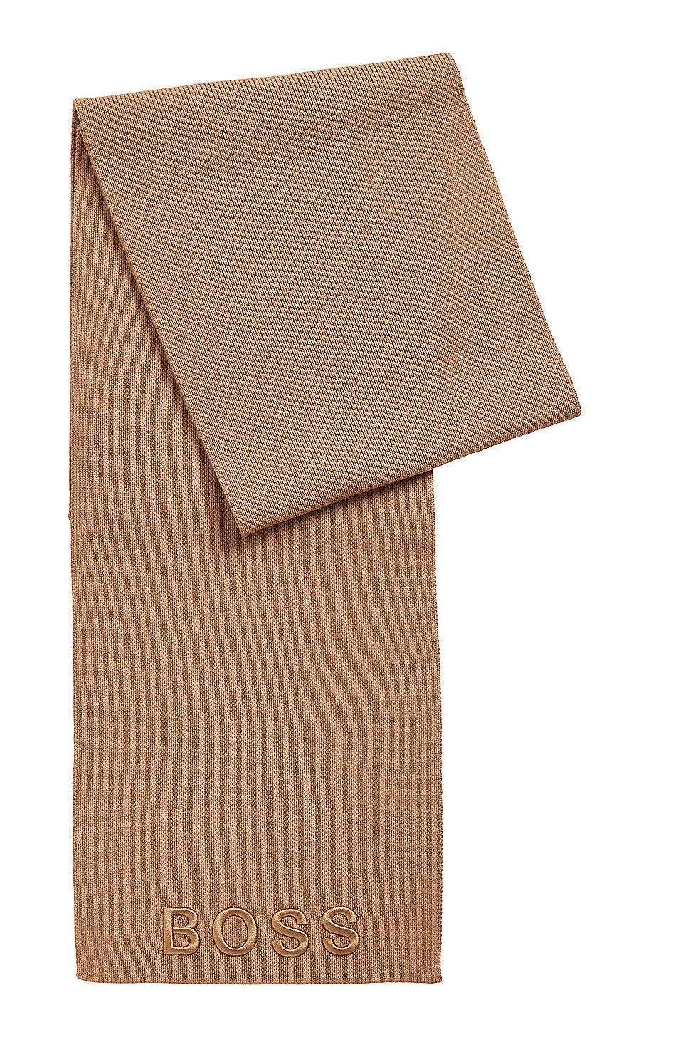 BOSS - Ribbed scarf in virgin wool with tonal logo | Hugo Boss (UK)