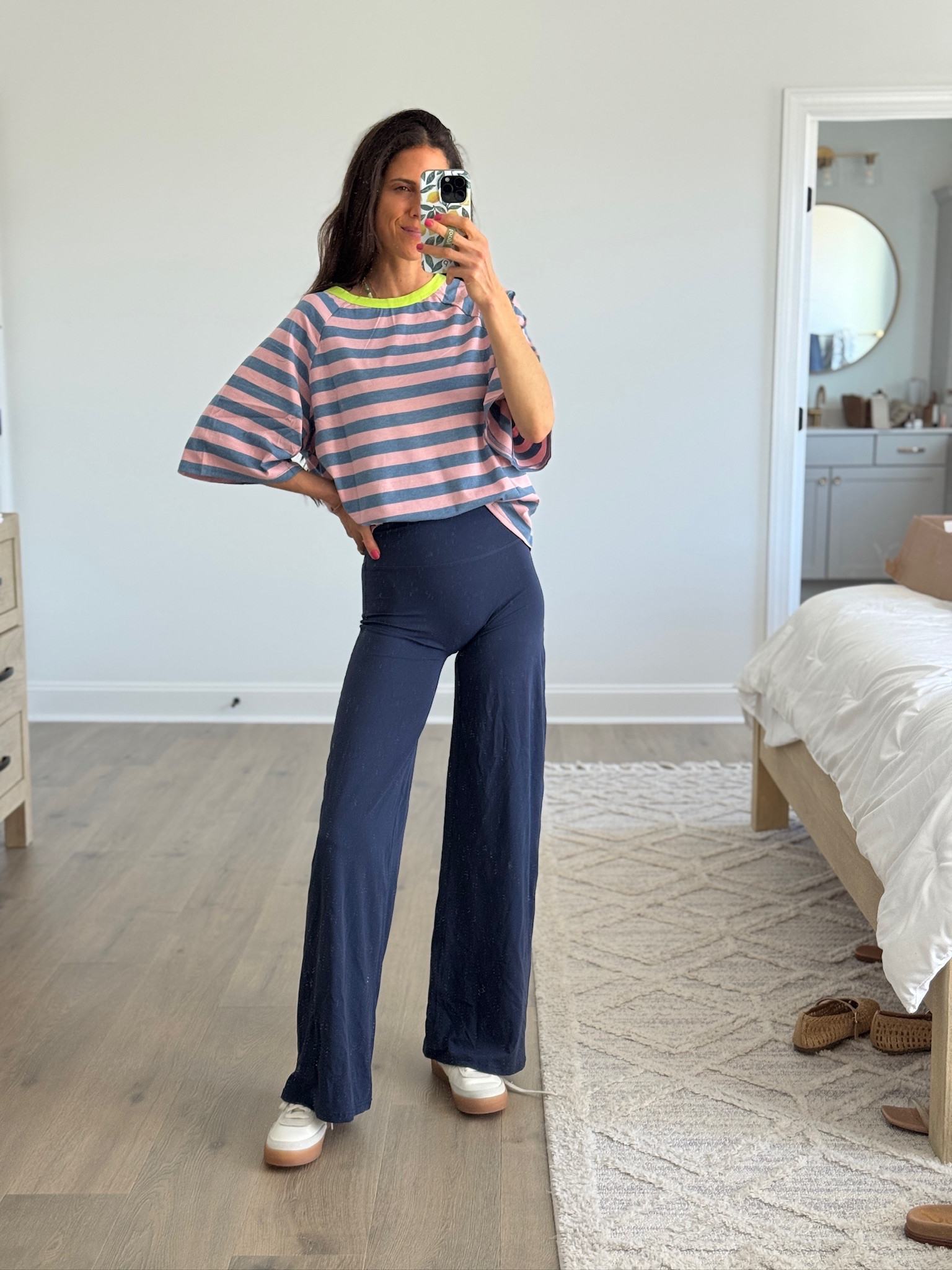 Easy everyday outfit idea for spring and summer. This casual mom outfit features a relaxed striped tee and wide leg pants that are comfortable, flattering, and perfect for running errands or busy days. An effortless, throw on and go look you’ll wear on repeat.

#LTKSeasonal #LTKootd #LTKmomlife