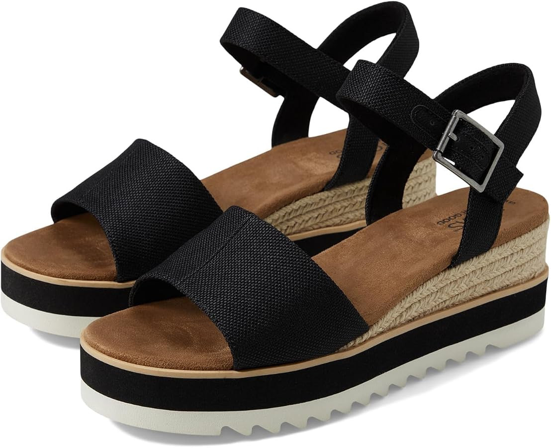 TOMS Women's Diana Wedge Heel Sandal, Leather Upper, Rope-Wrapped Midsole, Adjustable Strap, Buck... | Amazon (US)