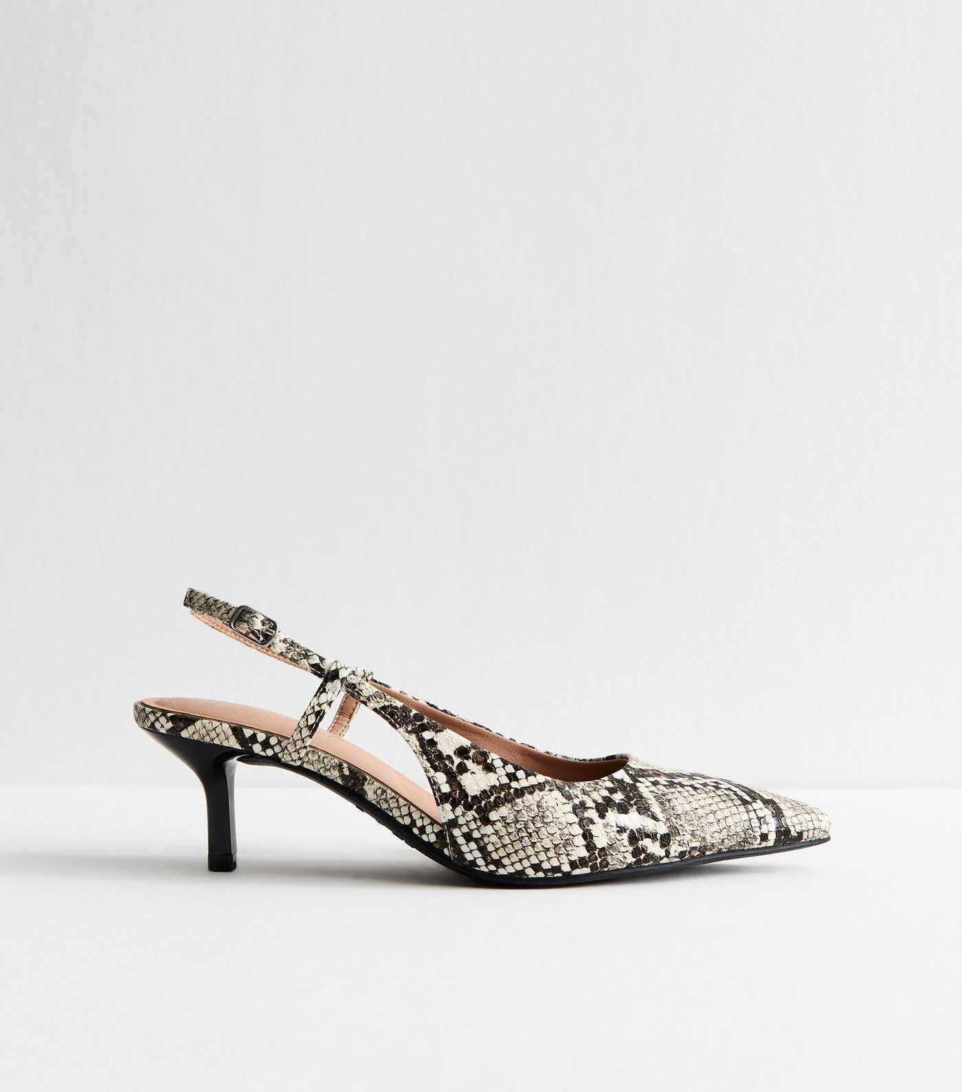 Cream Snake Effect Faux Leather Slingback Pumps | New Look | New Look (UK)
