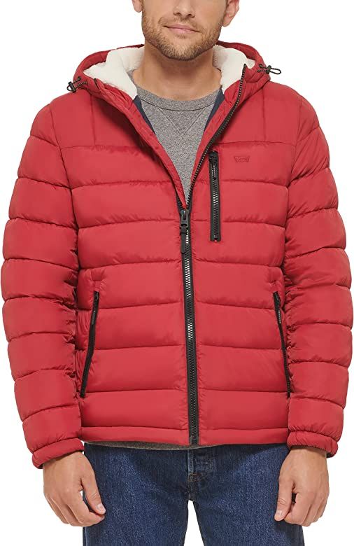 Levi's Men's Quilted Puffer with Sherpa Lined Hood | Amazon (US)