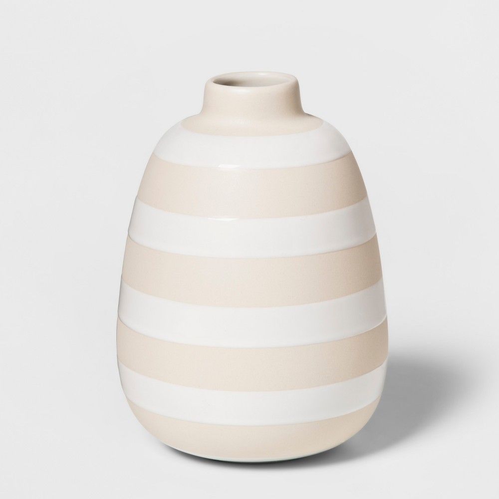7.7"" x 5.6"" Decorative Stoneware Striped Vase Tan - Threshold | Target