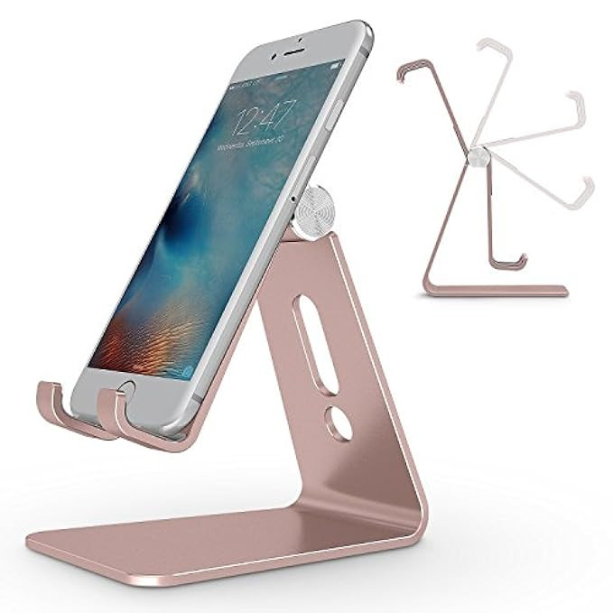 Adjustable Cell Phone Stand, OMOTON Aluminum Desktop Cellphone Stand with Anti-Slip Base and Conveni | Amazon (US)