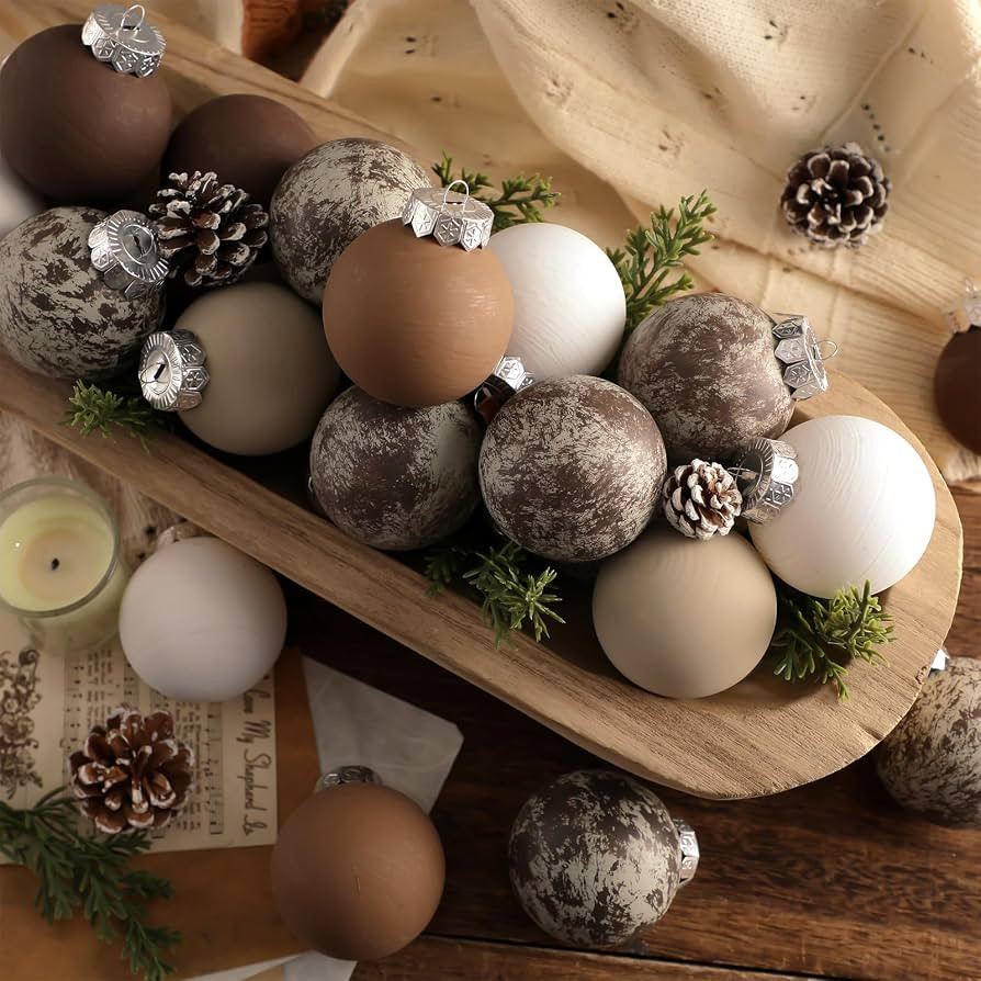 24 Pcs Matte Neutral Textured Christmas Ball Ornaments 2.36'' Brown Vintage Rustic Christmas Tree... | Amazon (US)