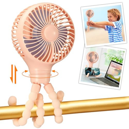 snawowo Mini Portable Baby stroller Fan, Auto Oscillating Battery Operated Personal Small Handheld Fan with Flexible Tripod, Rechargeable Clip On for Car Seat Crib Treadmill Travel Camping Pink | Amazon (US)