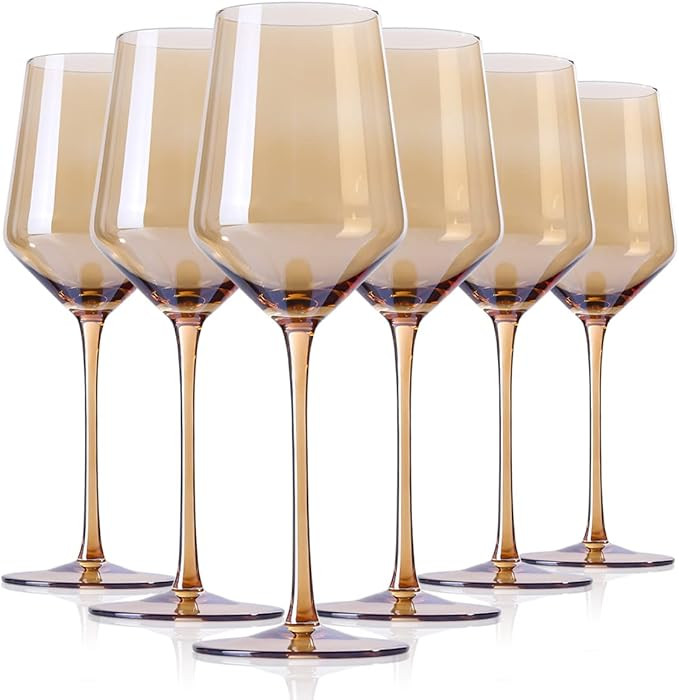 Physkoa Amber Wine Glasses Set Of 6 - Crystal Colorful Wine Glasses With Long Stem and Thin Rim,P... | Amazon (US)