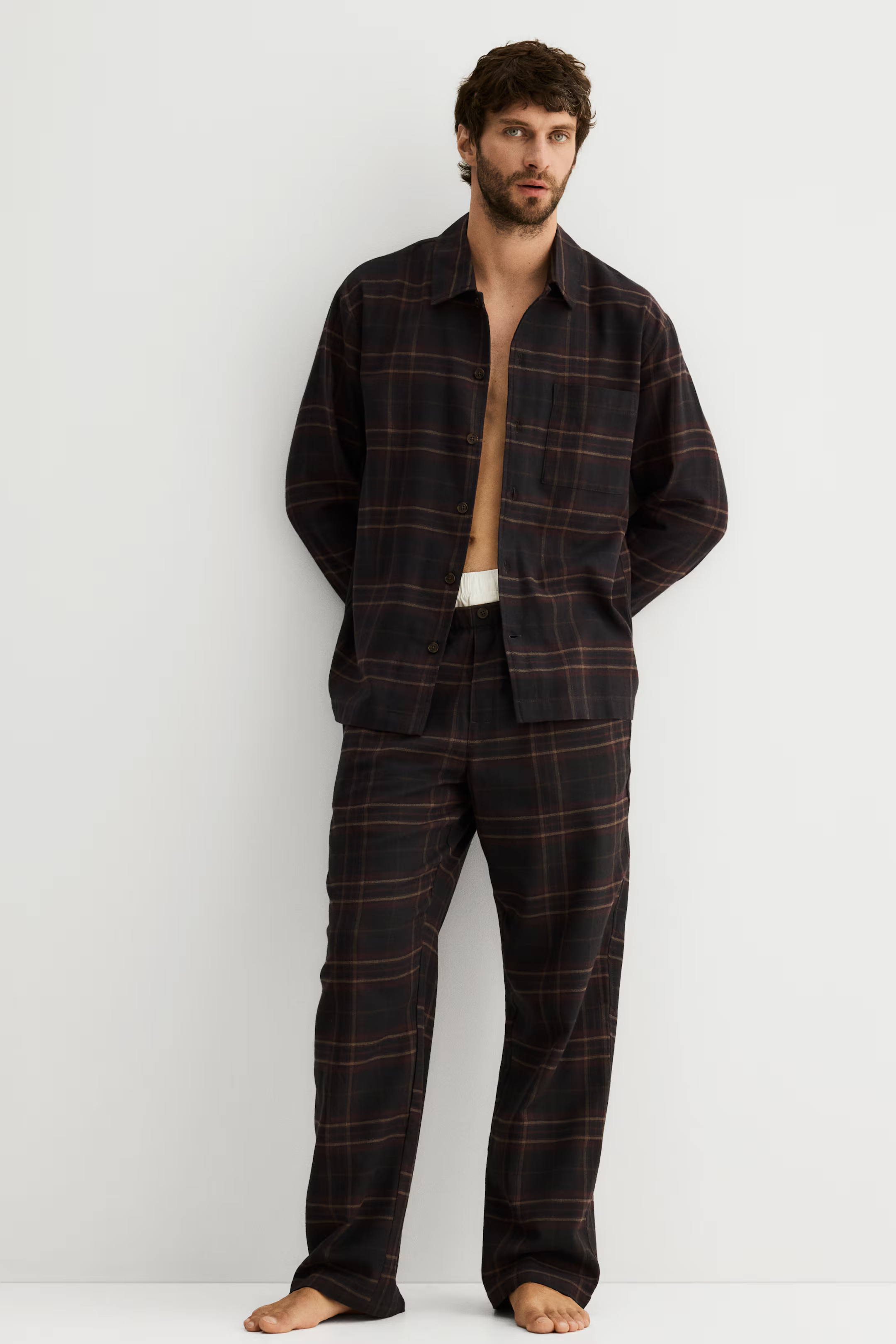 Flannel Pajama Shirt and Pants - Dark blue/plaid - Men | H&M US | H&M (US + CA)