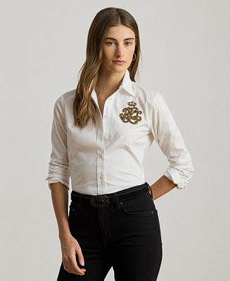 Women's Logo Detail Point Collar Shirt | Macy's