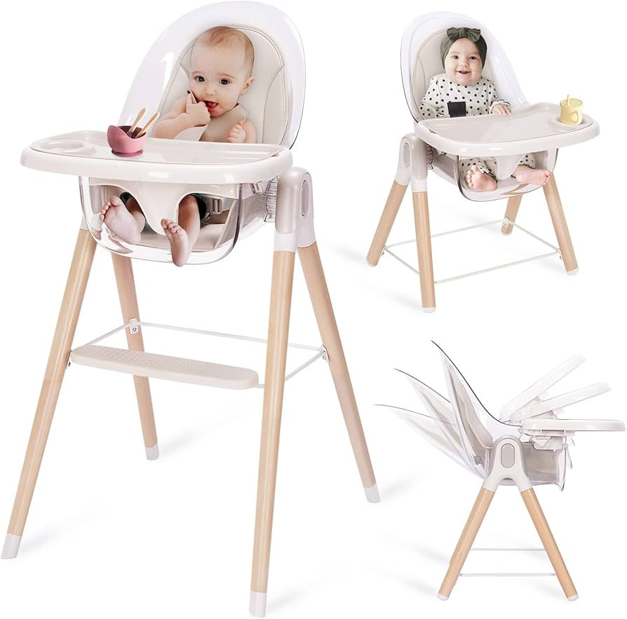 Baby High Chair with Double Removable Tray for Baby/Infants/Toddlers, 6-in-1 Wooden High Chair/Bo... | Amazon (US)