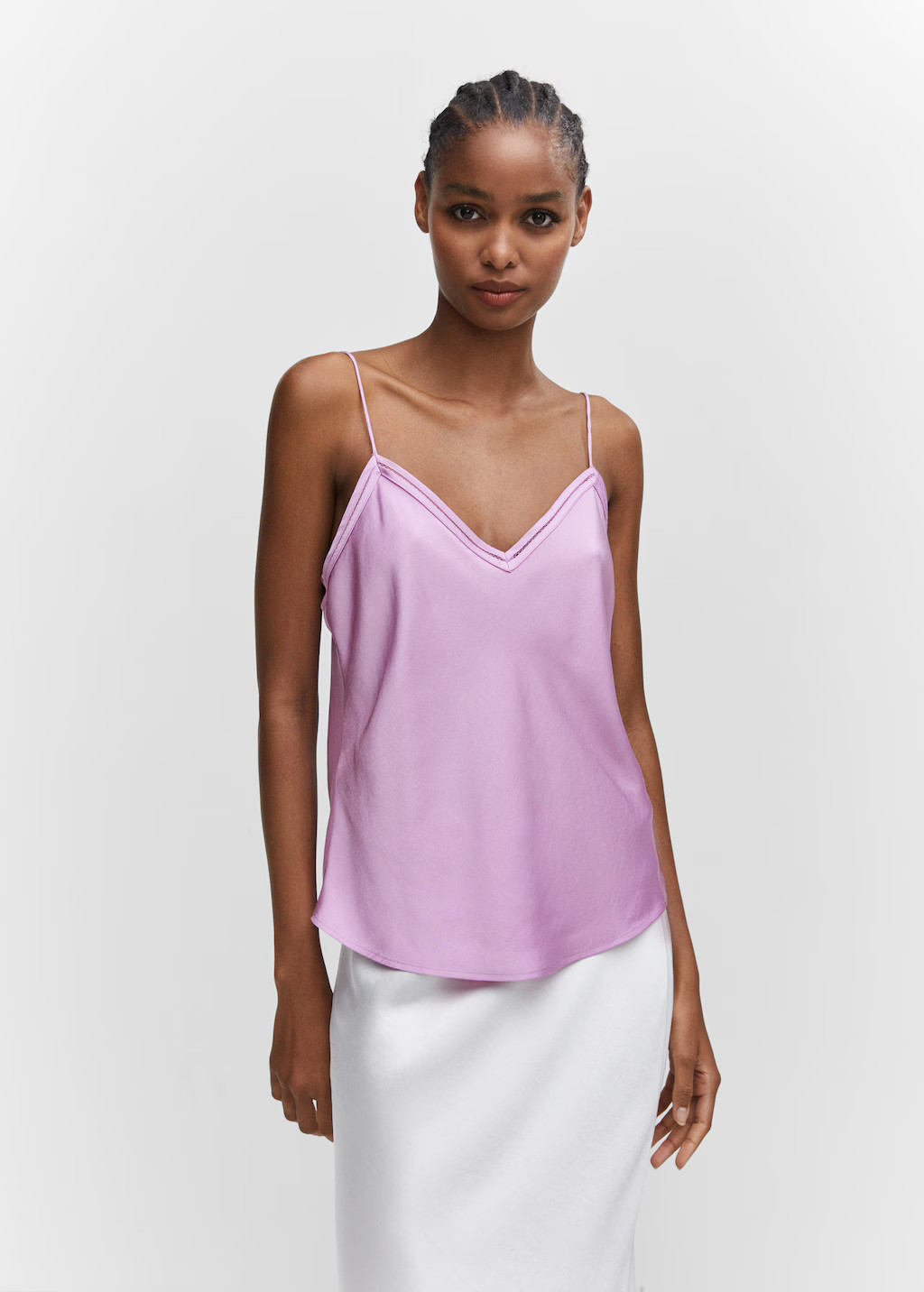 Satin lace top - Woman | MANGO USA | MANGO (US)