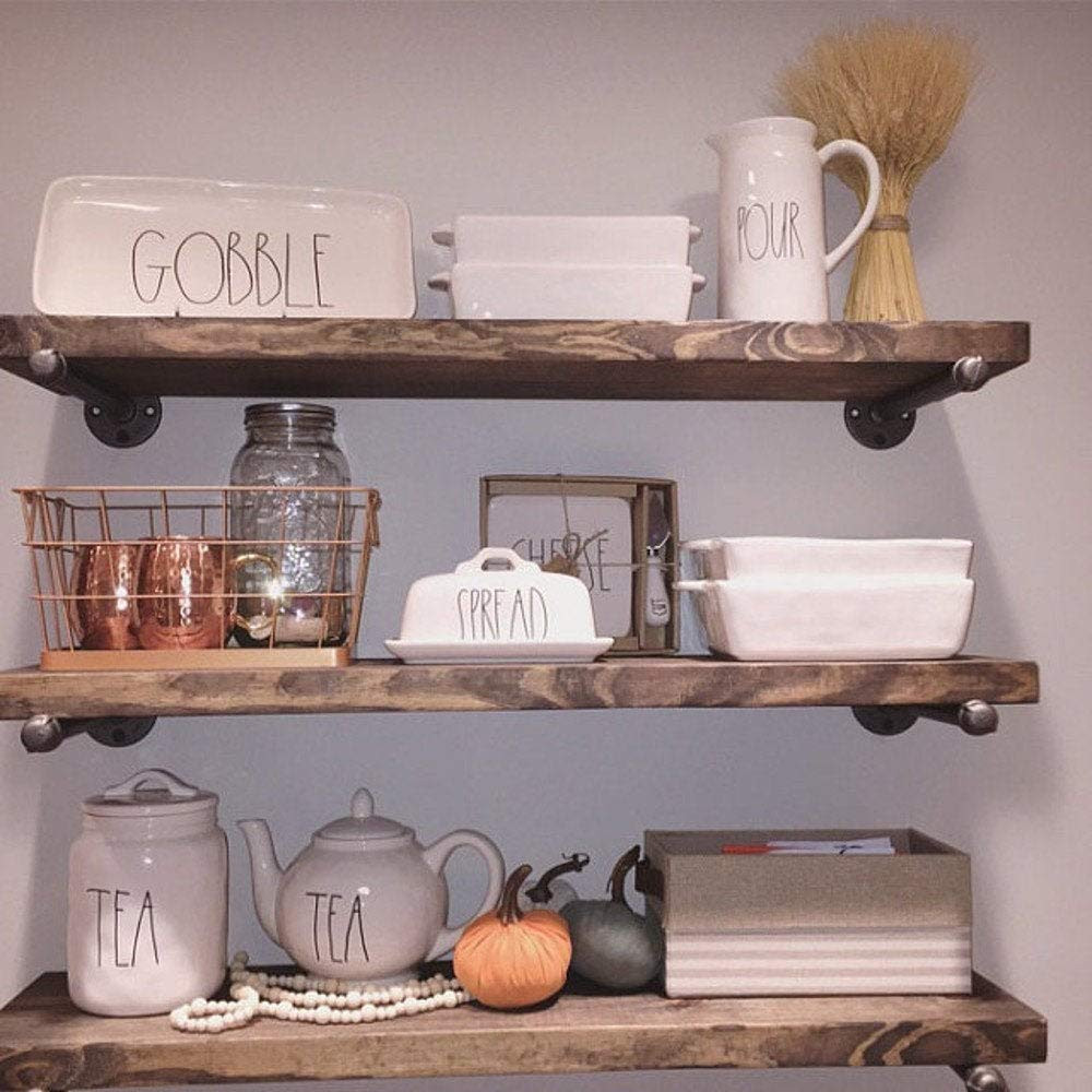Industrial Floating Wall Shelf Wood Wall Mounted, Hanging Shelves, Floating Shelves Rustic, with ... | Amazon (US)