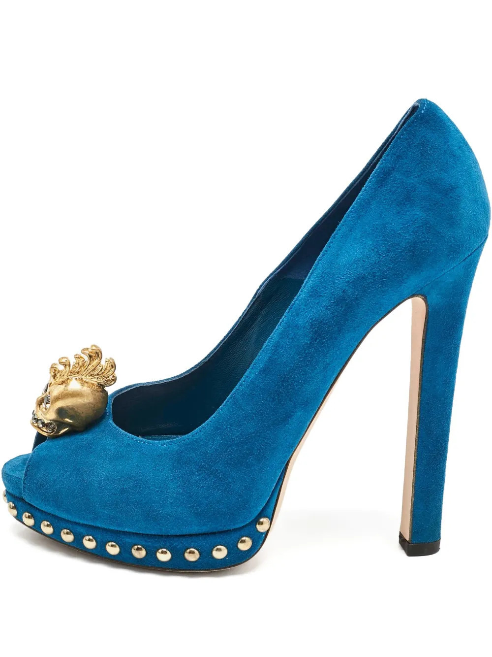 Alexander McQueen Pre-Owned 140mm skull-appliqué pumps - Blue | Farfetch Global