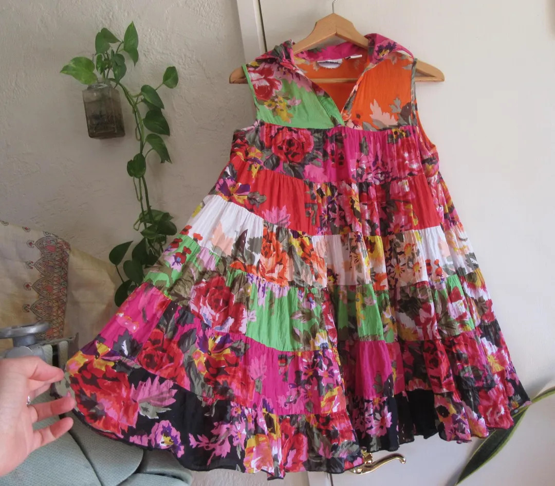 Y2K Floral Cotton Tunic Top: Bohemian Sleeveless Mini Dress/Tunic, Medium | Etsy (US)