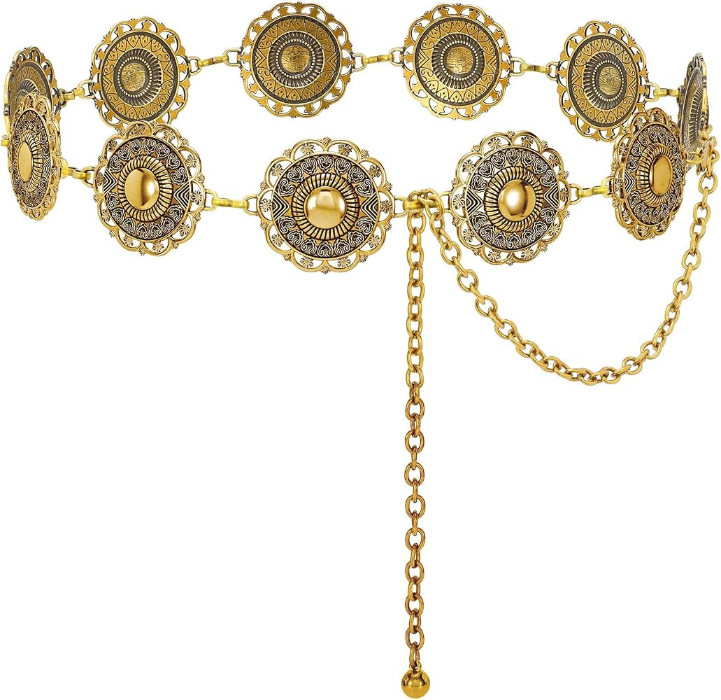 Waist Wow Western Concho Chain Belt for Women Cowgirl Gold Chain Belts for Women Dresses Jeans Co... | Amazon (US)