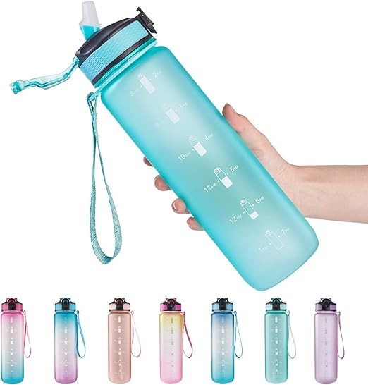 EYQ 32 oz Water Bottle with Time Marker, Carry Strap, Leak-Proof Tritan BPA-Free, Ensure You Drin... | Amazon (US)