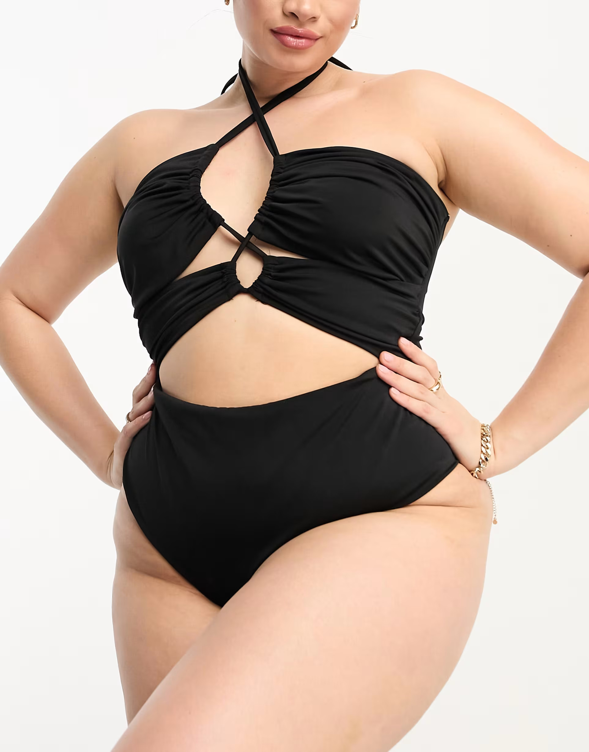 ASOS DESIGN Curve keyhole cross neck swimsuit in black | ASOS (Global)