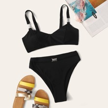 Buckle Strap Detail High Waisted Bikini Swimsuit | SHEIN