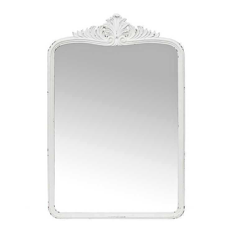 New! Distressed White Victoria Scroll Mirror | Kirkland's Home