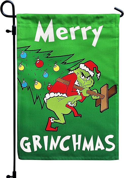 Merry Grinchmas Garden Flag Outdoor Decorations, Christmas Garden Flag Double Sided Burlap 12x18I... | Amazon (US)