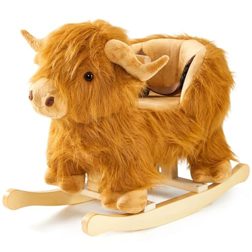 Baby Rocking Horse,Highlander Cattle Wooden Rocking Horse for Toddlers 1 Year Old Cute Cow Stuffed Plush Ride-on Toy Rocking Animal for Baby Boys and Girls Nursery/Child Christmas or Birthday Gift | Amazon (US)