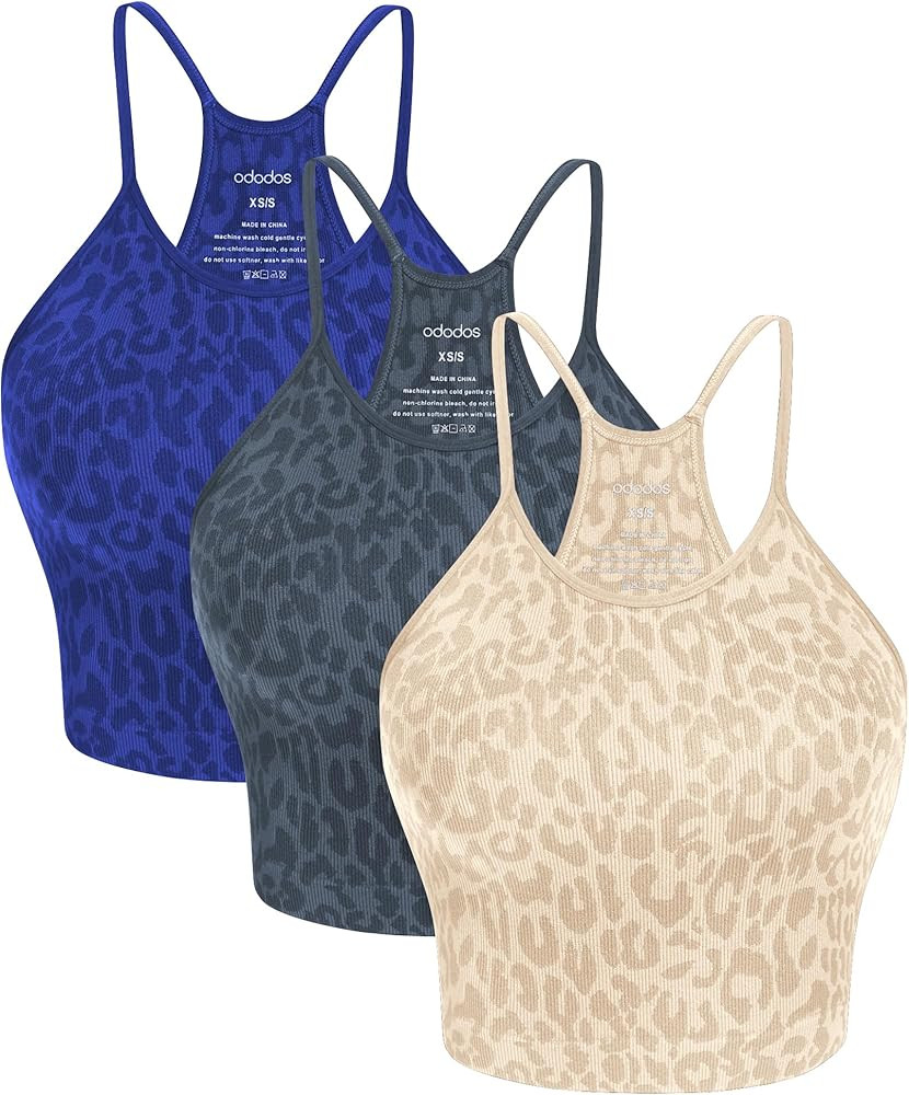 ODODOS Women's Crop 3-Pack Seamless Rib-Knit Camisole Crop Tank Tops | Amazon (US)