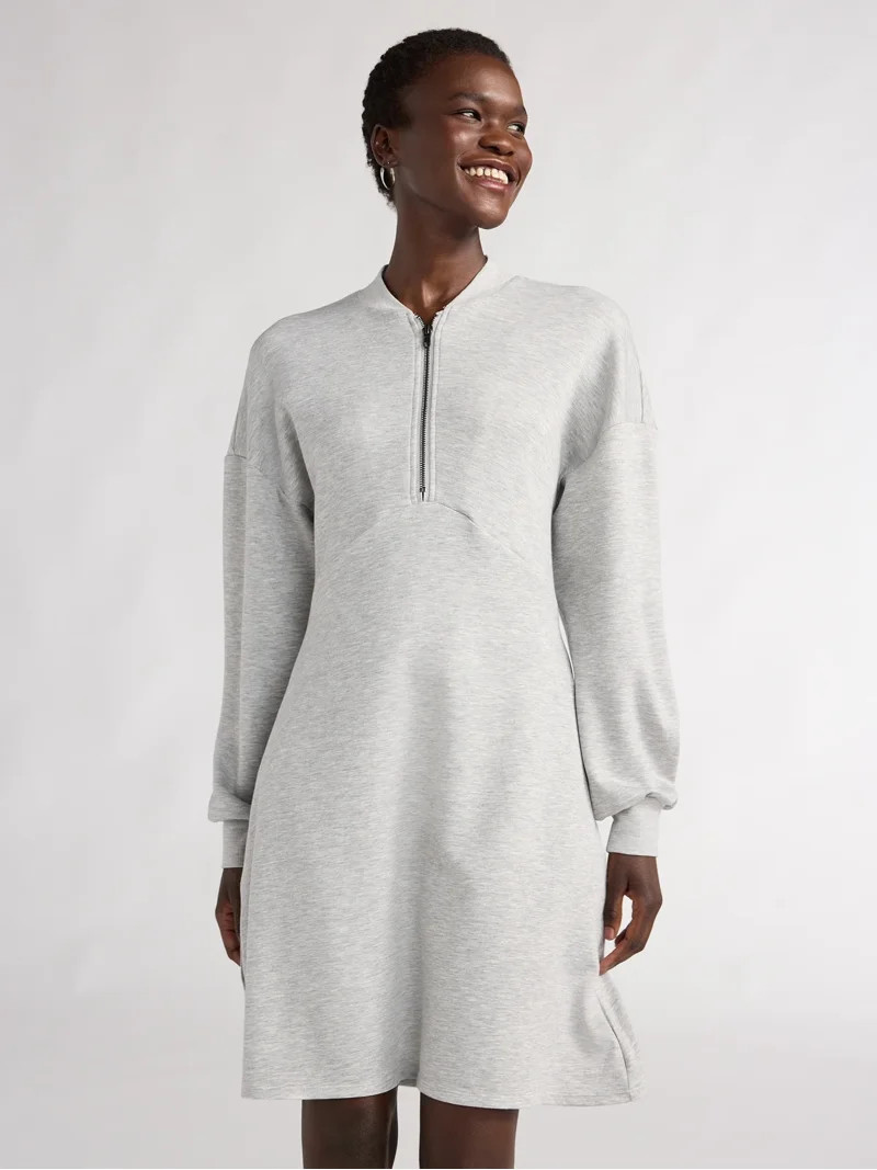 Scoop Women’s Scubaknit Zip Front Mini Dress, Sizes XS-XXL | Walmart (US)