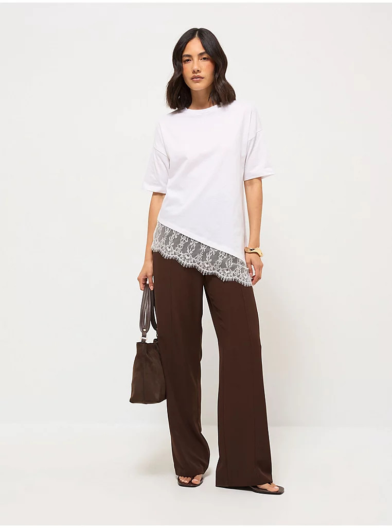 White Lace Asymmetric Hem T-Shirt | George